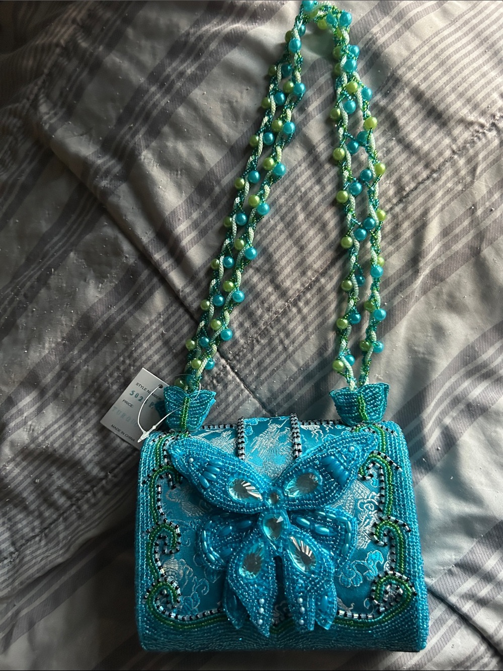 Beaded TURQUOISE Butterfly Evening Handbag - Unbranded BRAND NEW WITH TAG